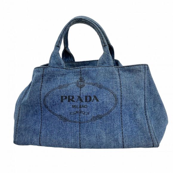 Prada Canapa Denim Tote Bag Blue Gold Hardware Pre-owned Women's - Picture 1 of 10
